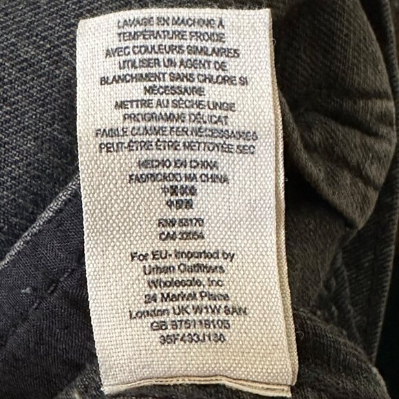 Free People Sz S/P Denim Jacket Hooded Black Button Front Manufactured Distress - Picture 12 of 14